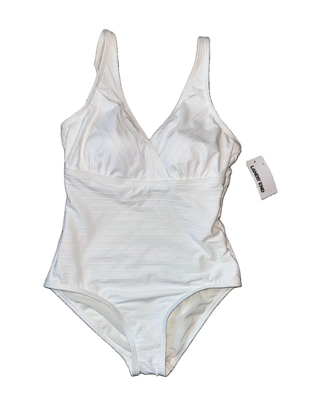 Lands' End White Swimsuit with Textured Fabric